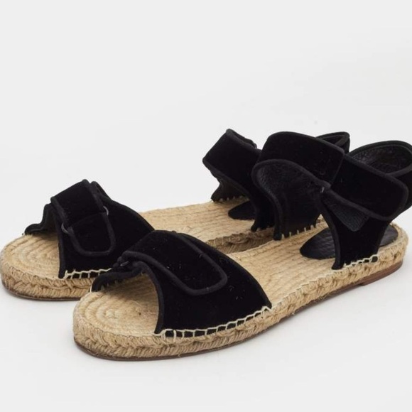 Celine Black Velvet Velcro Strap Espadrille - Picture 1 of 8